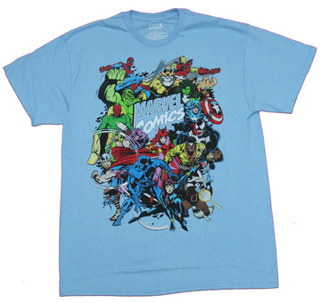 Marvel Comics Mens T-Shirt  - Giant Sea of Characters Surrounding Logo