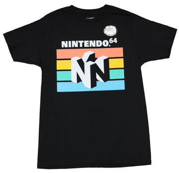 Nintendo 64 Mens T-Shirt - N64 Logo Over Pastel Stripes