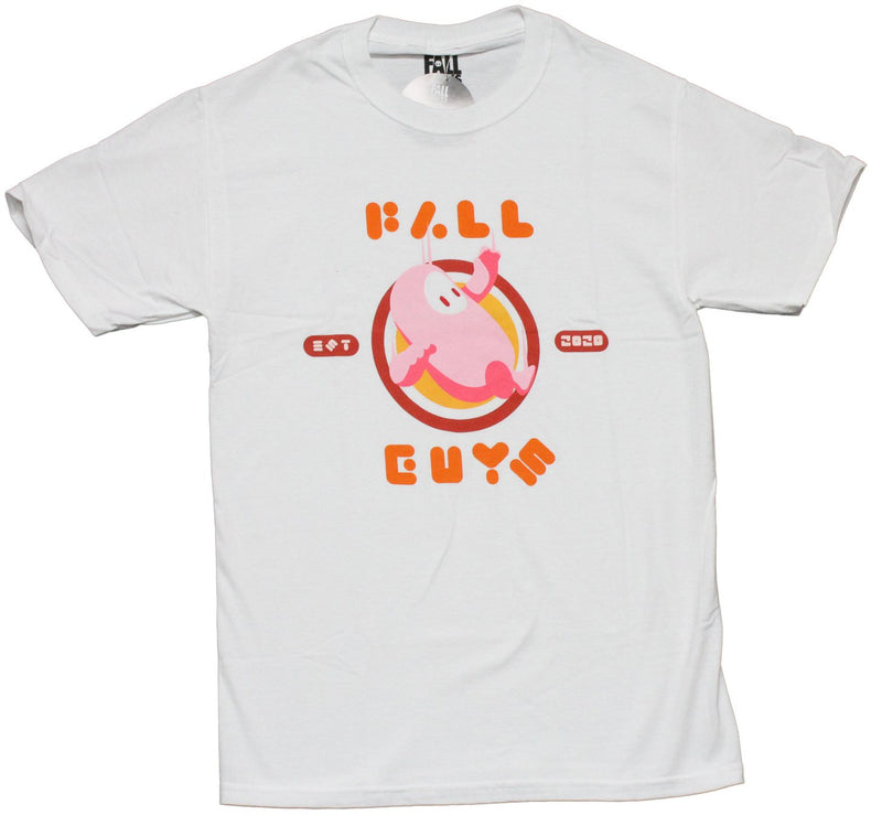 Fall Guys Mens T-Shirt - Pink Character in Circle Logo - Inmyparentsbasement.com