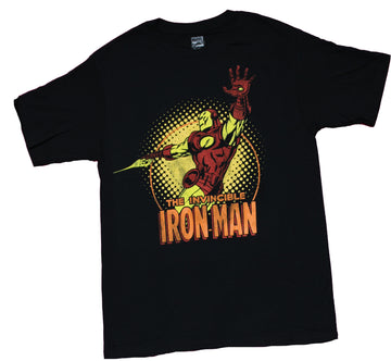 Iron Man Mens T-Shirt - Reaching Out over Yellow Dots