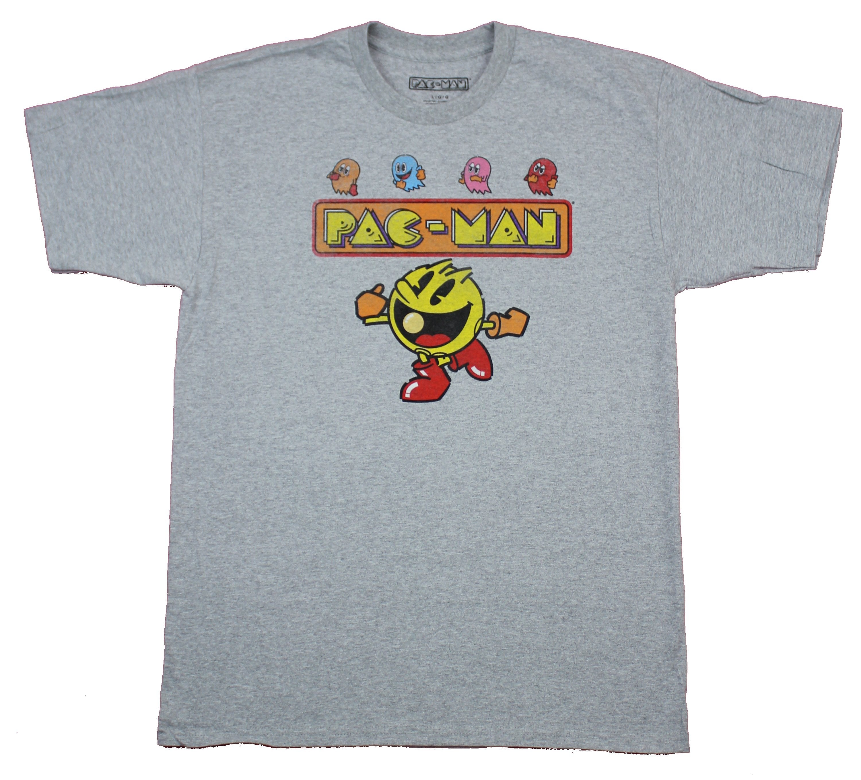 Pac-Man Mens T-Shirt  - Pellet Chomping Pac Under Name Logo