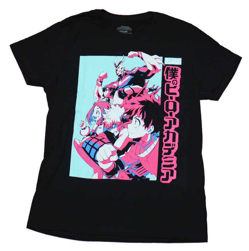 My Hero Academia Mens T-Shirt - Attacking Character Box Pink Blue Group