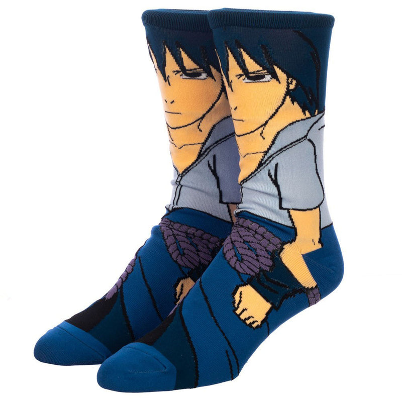 Naruto Sasuke 360 Character Crew Socks Blue Multi-Color Mens 10-13