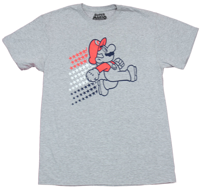 Super Mario Brothers Mens T-Shirt - Mario Running Red White & Blue Stars