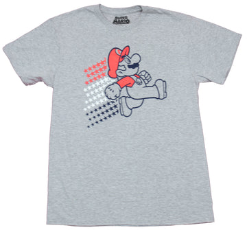 Super Mario Brothers Mens T-Shirt - Mario Running Red White & Blue Stars