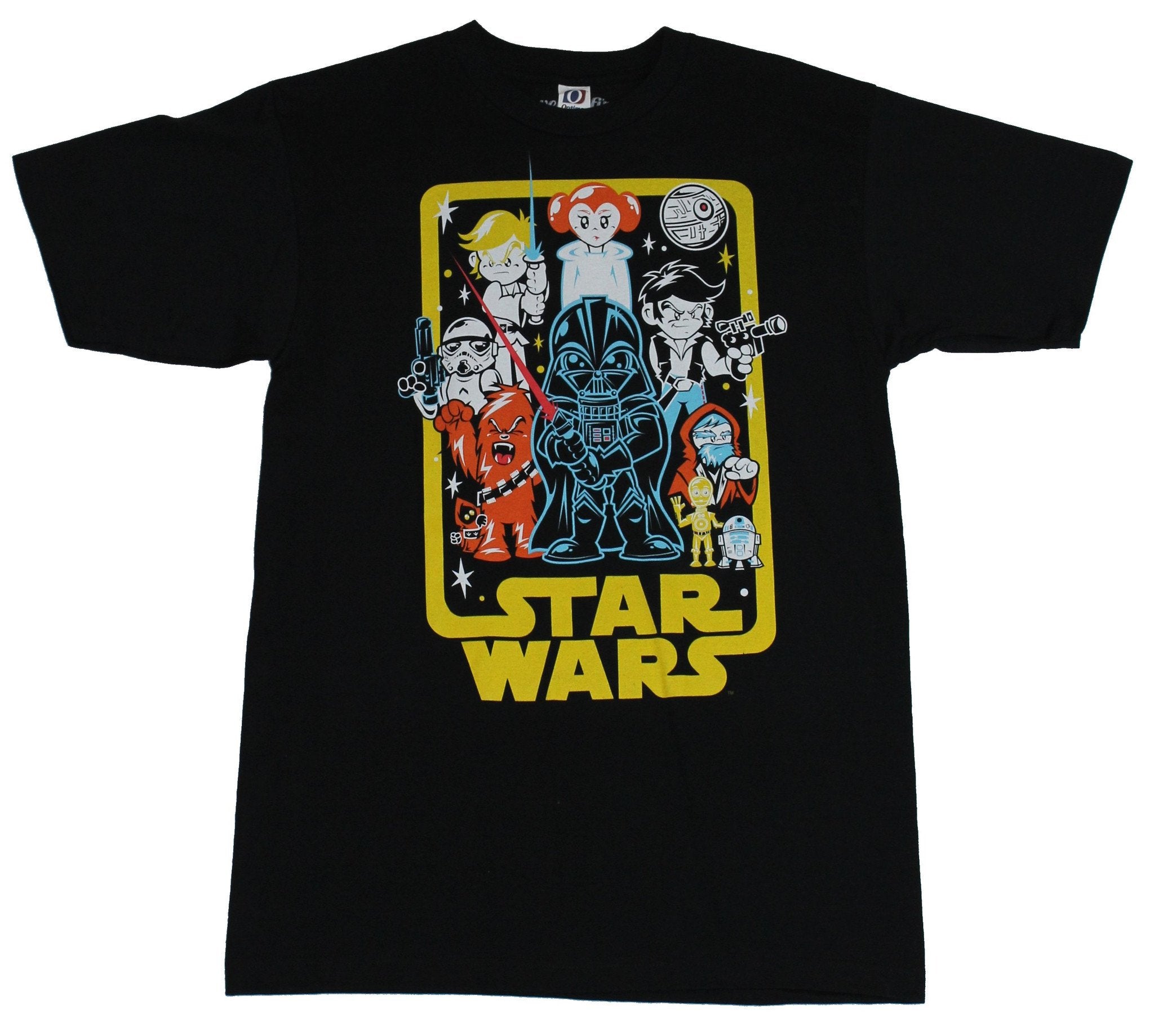 Star Wars Mens T-Shirt - Darth Vader Centered Cartoon Style Boxed Group Image