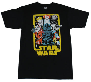 Star Wars Mens T-Shirt - Darth Vader Centered Cartoon Style Boxed Group Image