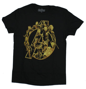 The Avengers Marvel Mens T-Shirt - Infinity War Movie Face Gold Logo Image