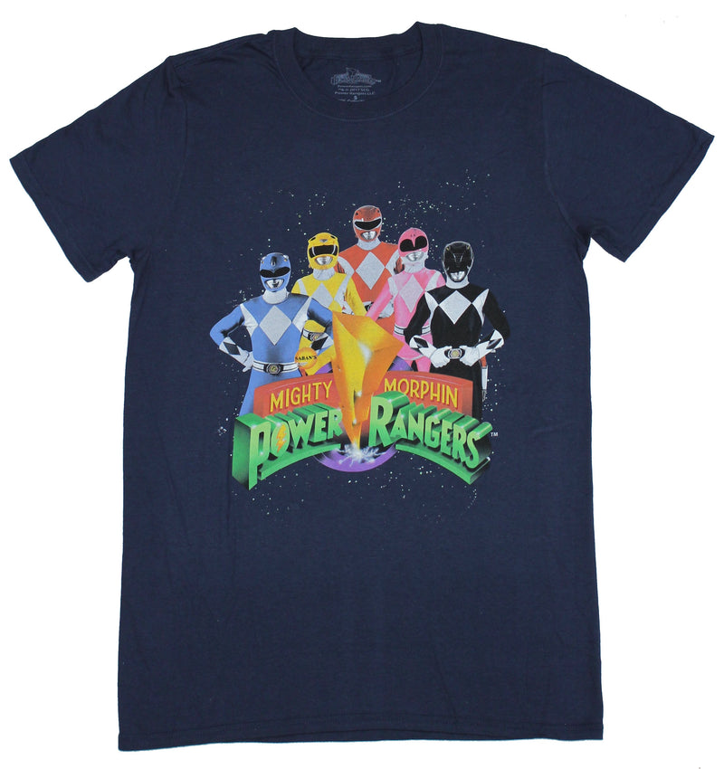 Mighty Morphin Power Rangers Mens T-Shirt - Team Photo Image Over Logo - Inmyparentsbasement.com