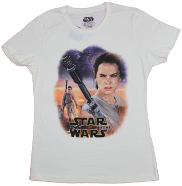 Star Wars Force Awakens Girls Juniors  T-Shirt - Rey Portrait Circle Image