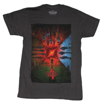 Stranger Things Mens T-Shirt - Group Walking In Fiery Tunnel