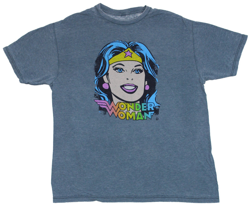Wonder Woman Mens T-Shirt - Distressed Head Image Over Name