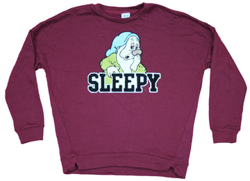 Snow White Crewneck Girls Juniors Sweatshirt - Raised Patch Sleepy Image