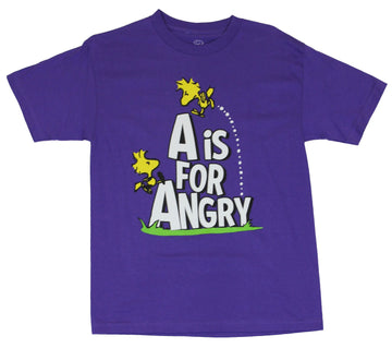 Peanuts Mens T-Shirt - "A is for Angry" Woodstocks Playing On Logo Image