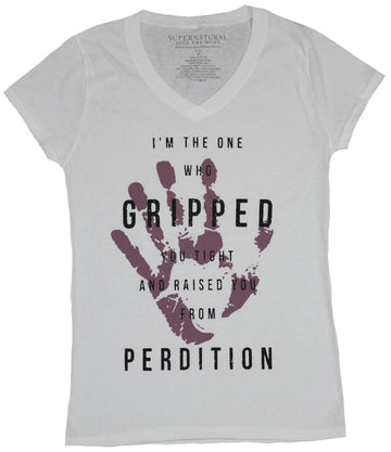Supernatural Girls Juniors T-Shirt - Handprint The One Who Gripped You Perdition