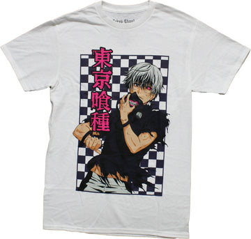 Tokyo Ghoul Mens T-Shirt - Ken Kaneki Checkerboard Kanji Pose