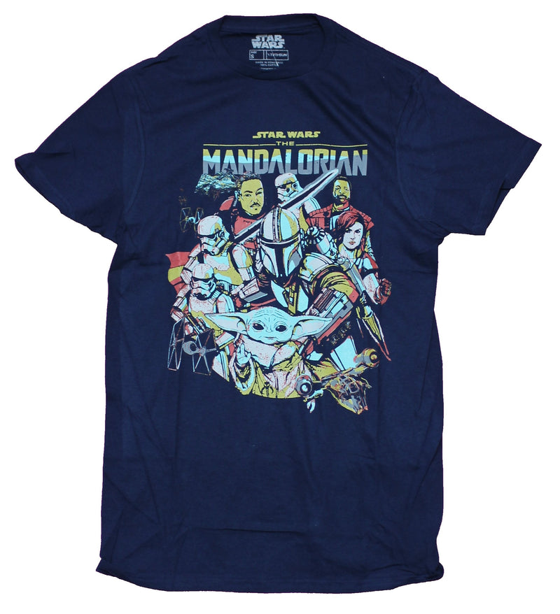 Star Wars The Madalorian Mens T-Shirt - Giant Drawn Cast in Day Glow Colors