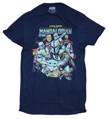 Star Wars The Madalorian Mens T-Shirt - Giant Drawn Cast in Day Glow Colors