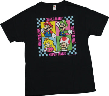 Super Mario Brothers Mens T-Shirt -  4 Character Boxes Between Name