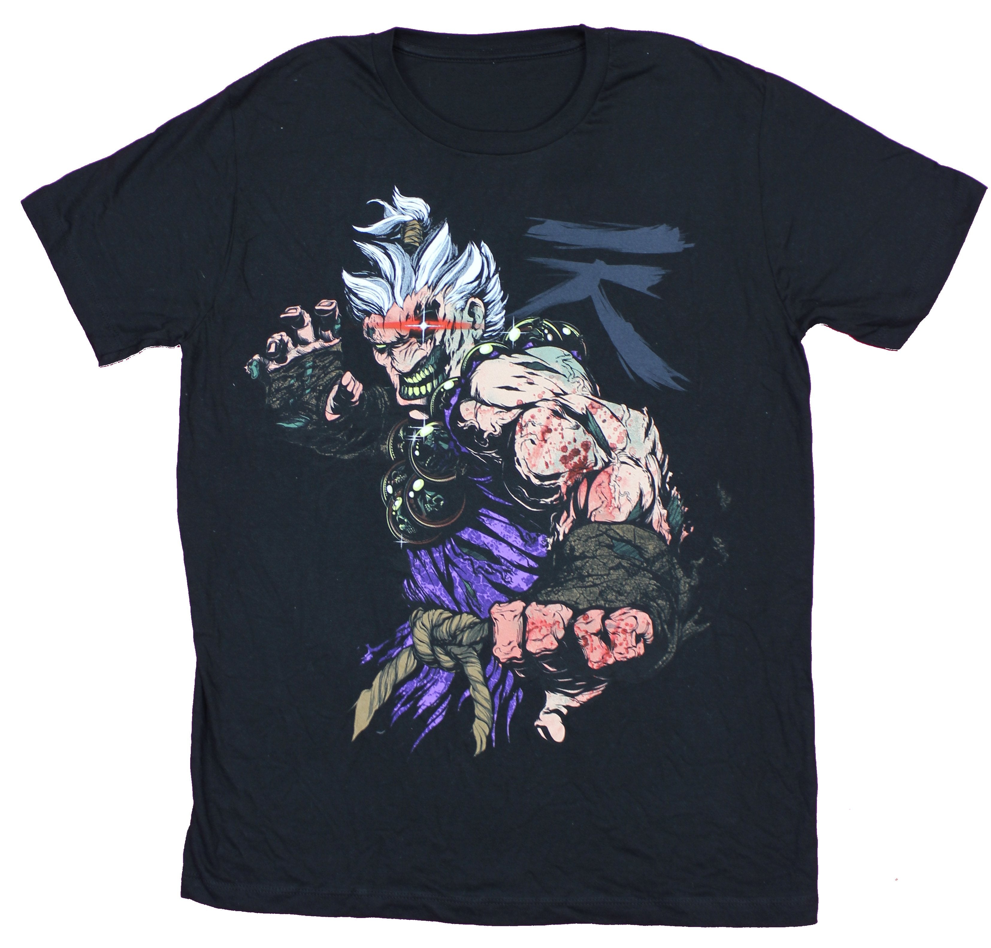 Street Fighter Mens T-Shirt - White Haired Akuma Ready to Attack Image