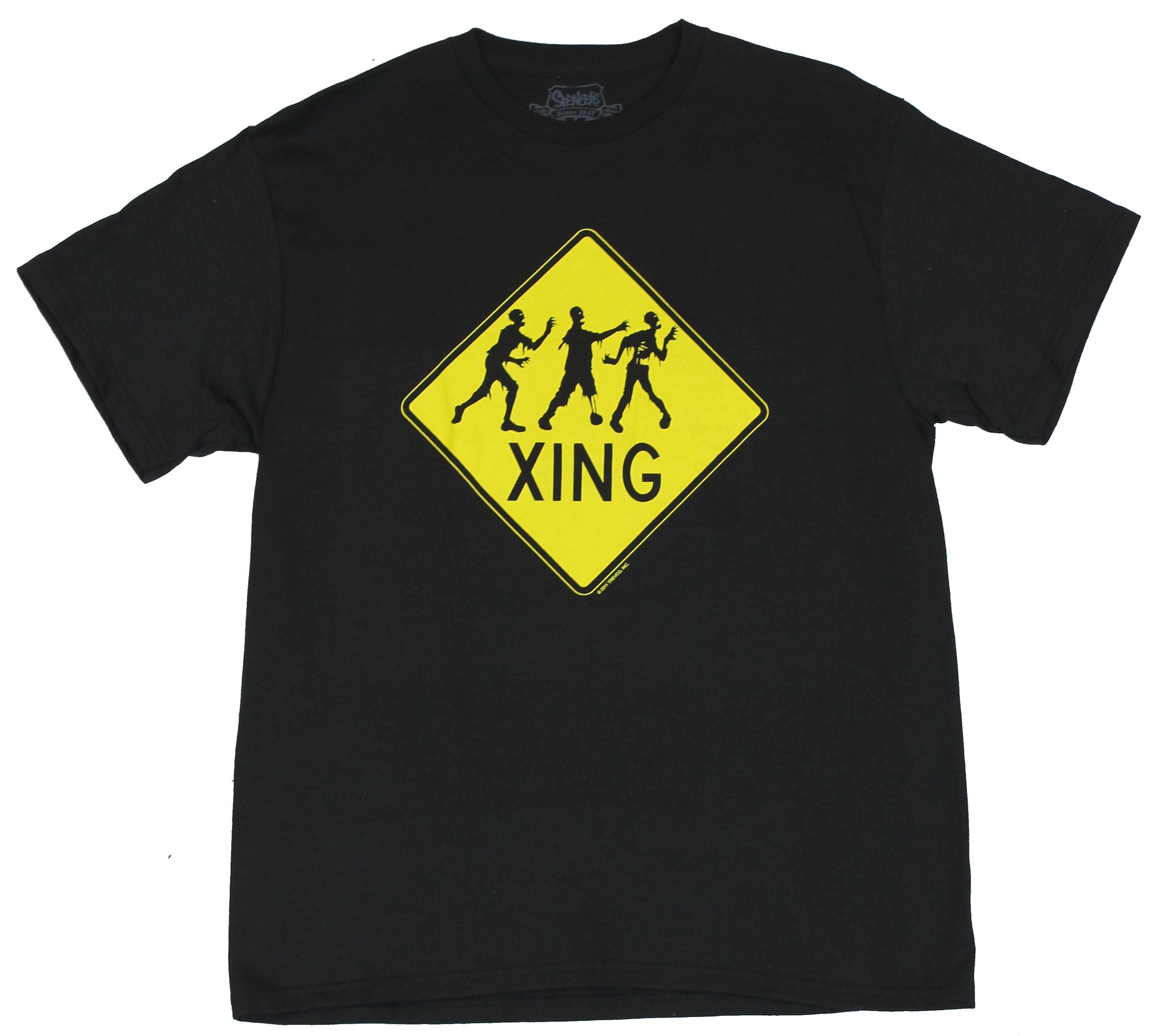 Zombie Mens T-Shirt - Zombie Xing Crossing Warning Sign Image