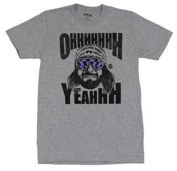 Macho Man Mens T-Shirt - "Ohh Yeahh!" Purple Glasses Face Image