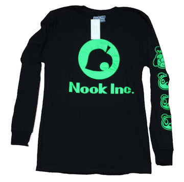 Animal Crossing Mens Long Sleeve T-Shirt - Nook Inc. Green Logo