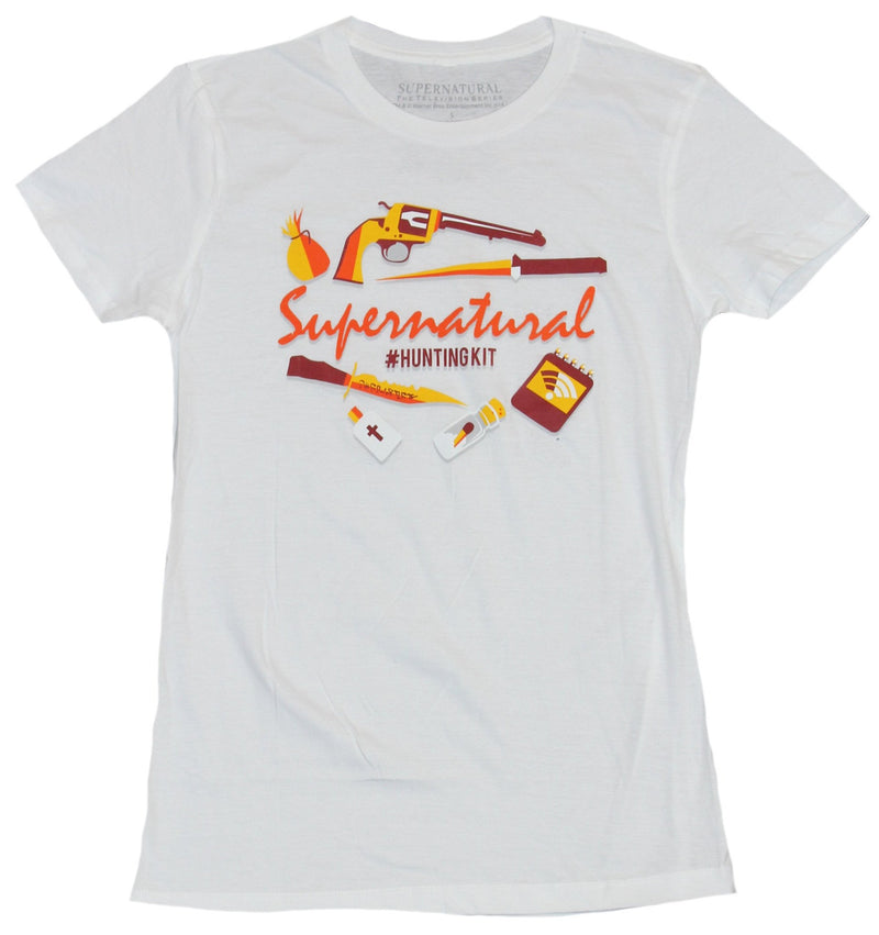 Supernatural Girls Juniors T-Shirt - Hunting Kit Collection Images Under Logo