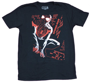 Spider-man Mens T-Shirt -  Crouched  Spidey Stylized Night City Image