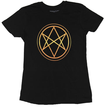 Supernatural Girls Juniors T-Shirt - Orange Yellow Hexagram Power Symbol