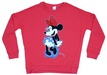 Minnie Mouse Girls Juniors Crewneck Sweatshirt - Raised Patch Eye Batting Minnie Image