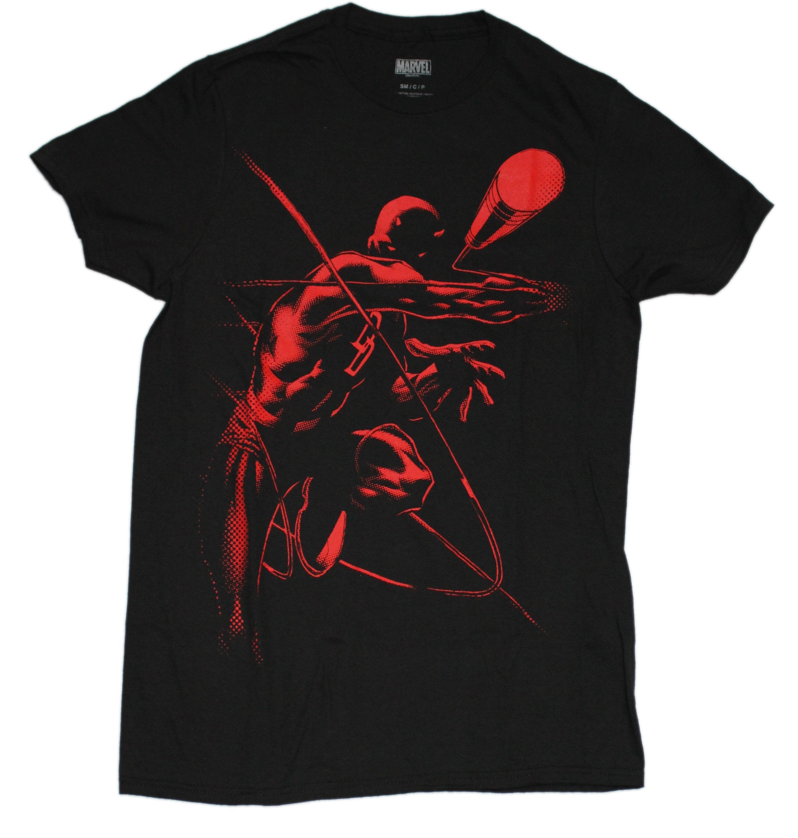 Daredevil Mens T-Shirt - Red Baton Attack Outline Image