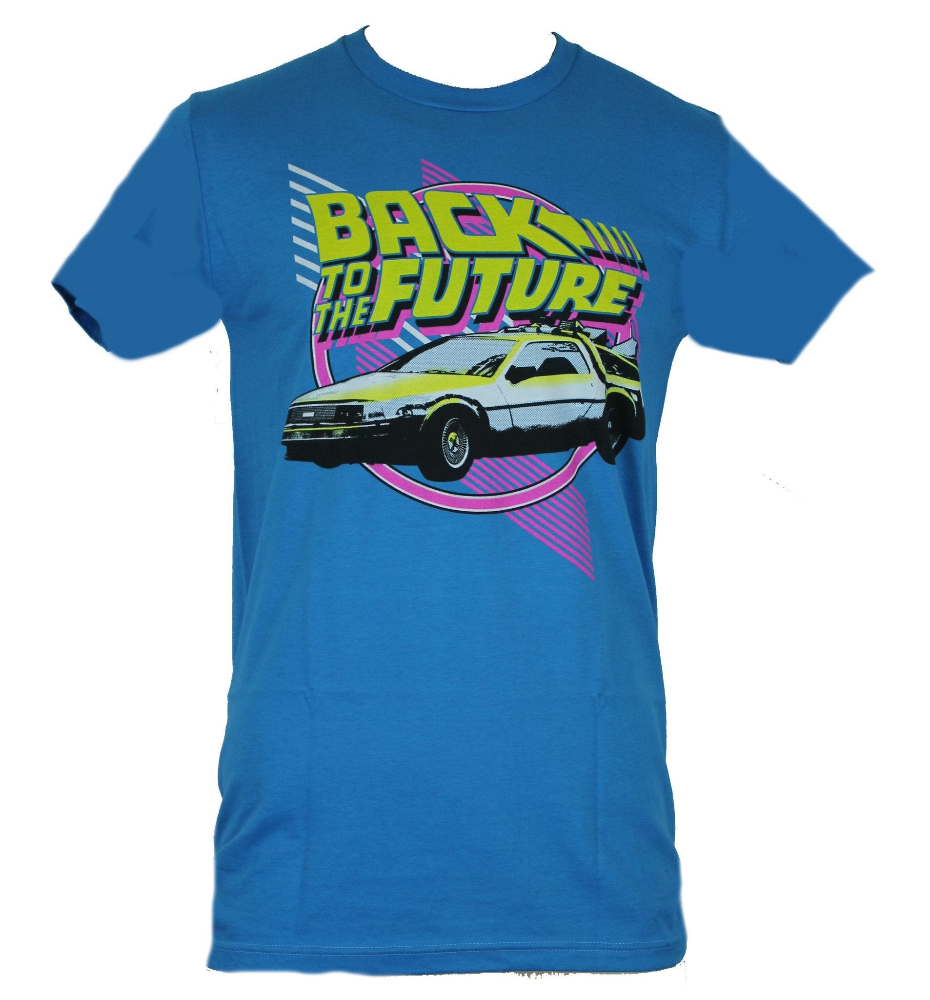 Back To Future  Mens T-Shirt - Neon Delorean Line Design Image