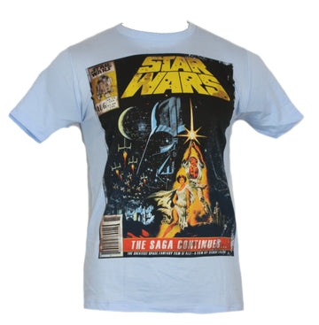 Star Wars Mens T-Shirt - Comic Book Style Image "The Saga Continues" Image