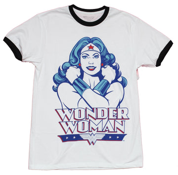 Wonder Woman Mens Ringer T-Shirt - Classic Crossed Bracelet Pose