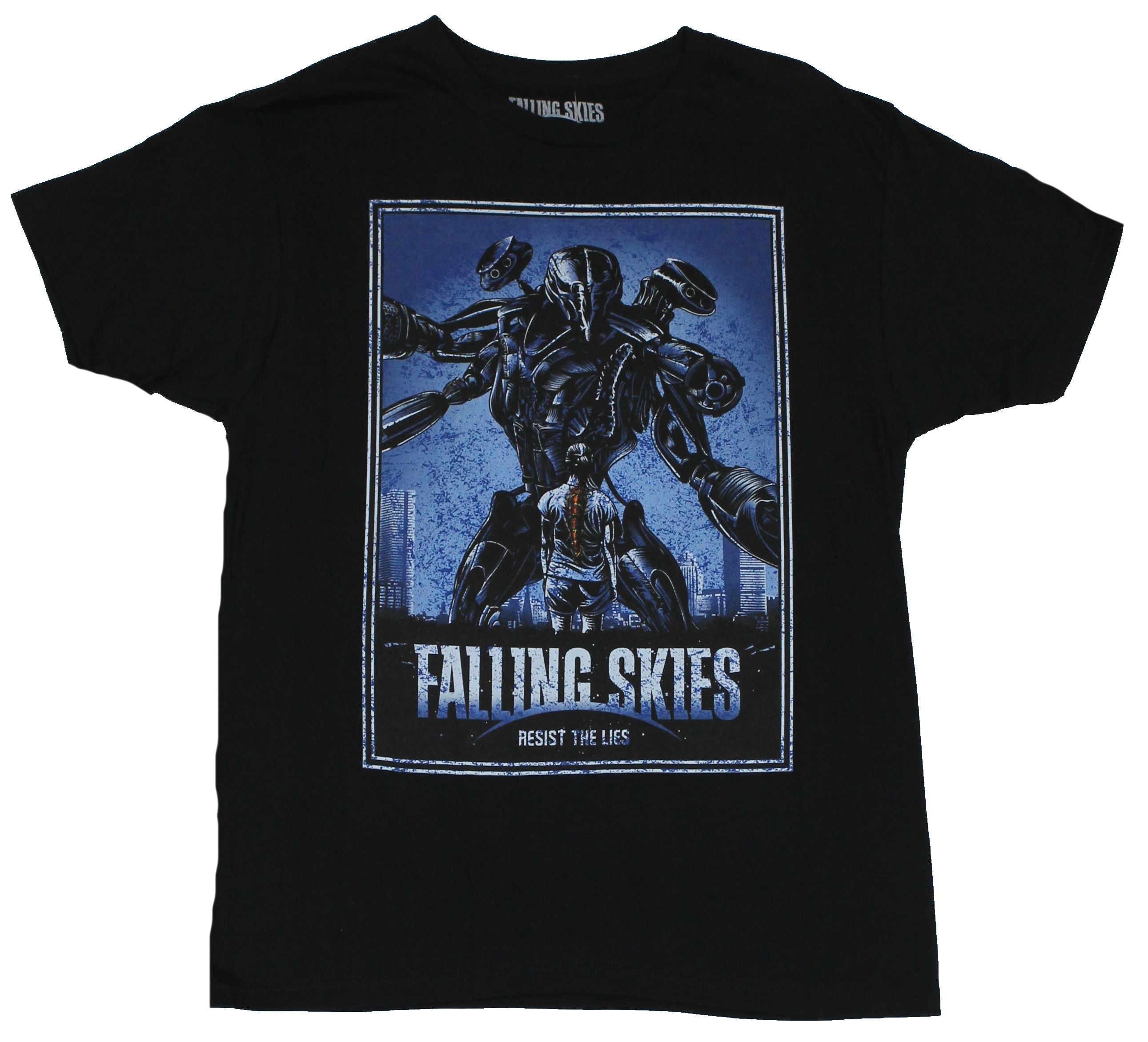 Falling Skies Mens T-Shirt - "Resist The Lies" Distressed Alien Propganda Poster
