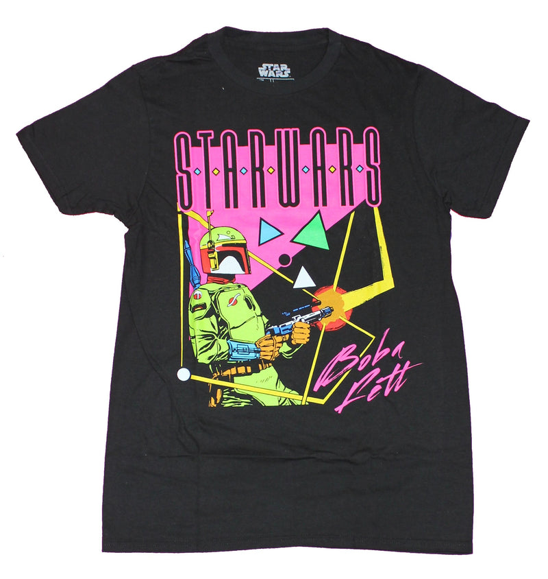 Star Wars  Mens T-Shirt - Boba Fett Neon Colors Hot Pink Logo