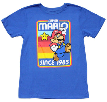 Super Mario Brothers Mens T-Shirt - Since 1985 Running  Rainbow