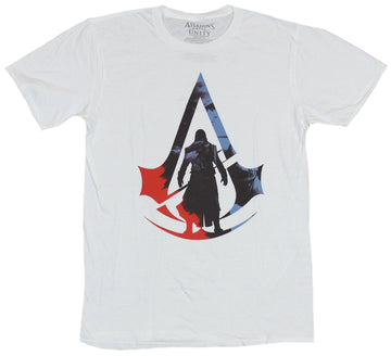 Assassin's Creed Unity Mens T-Shirt - Red Blue Trident And Assassin Image