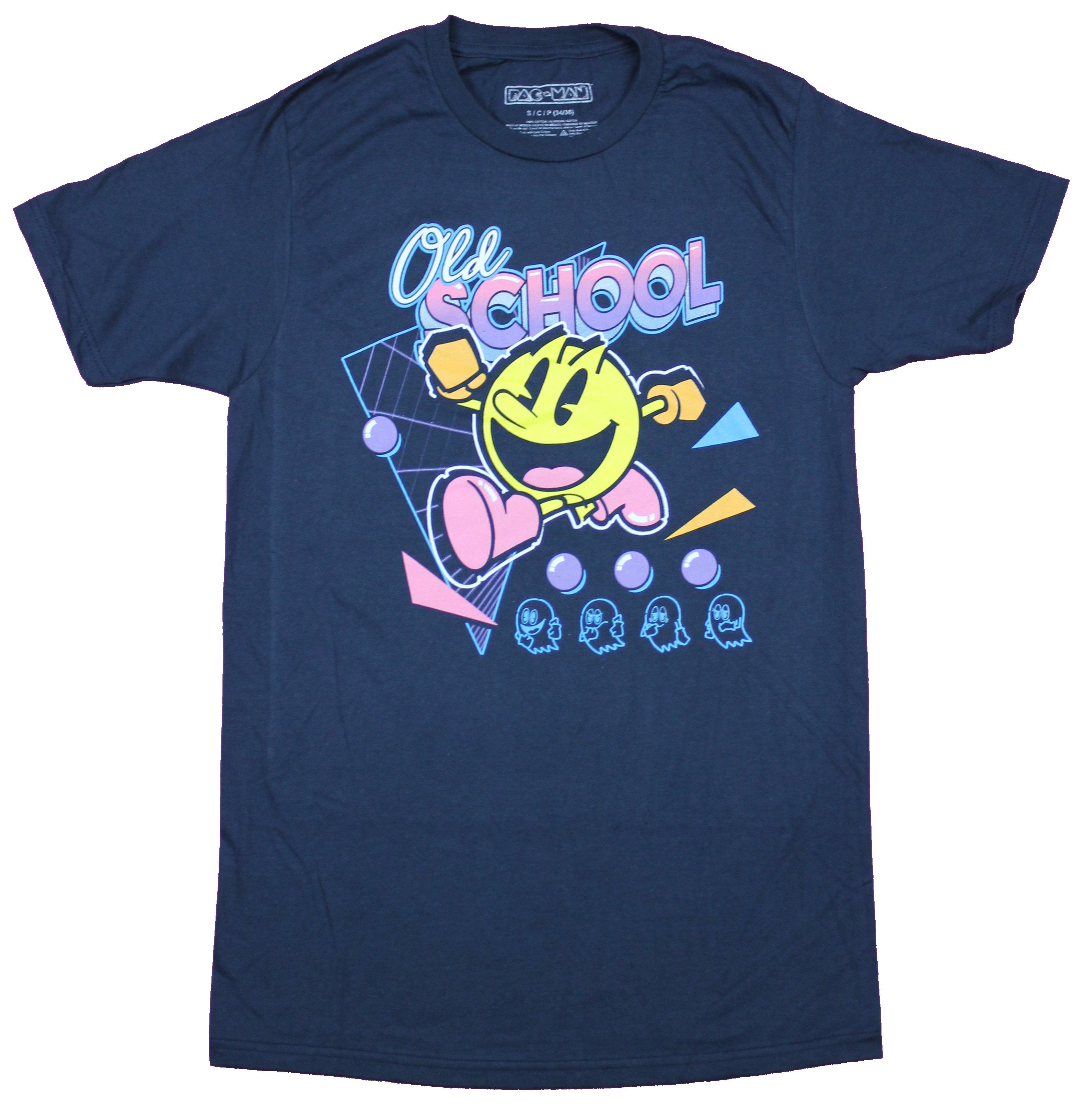 Pac-Man Mens T-Shirt  - Old School Running Pac-Man Drawing 80s Style