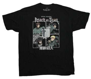 Attack on Titan Mens T-Shirt Final Season 4 Box Panel Characters over Kanji