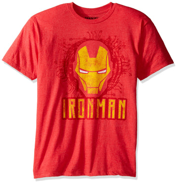 Iron Man (Marvel Comics) Mens T-Shirt - Distressed Circuit Helmet Image