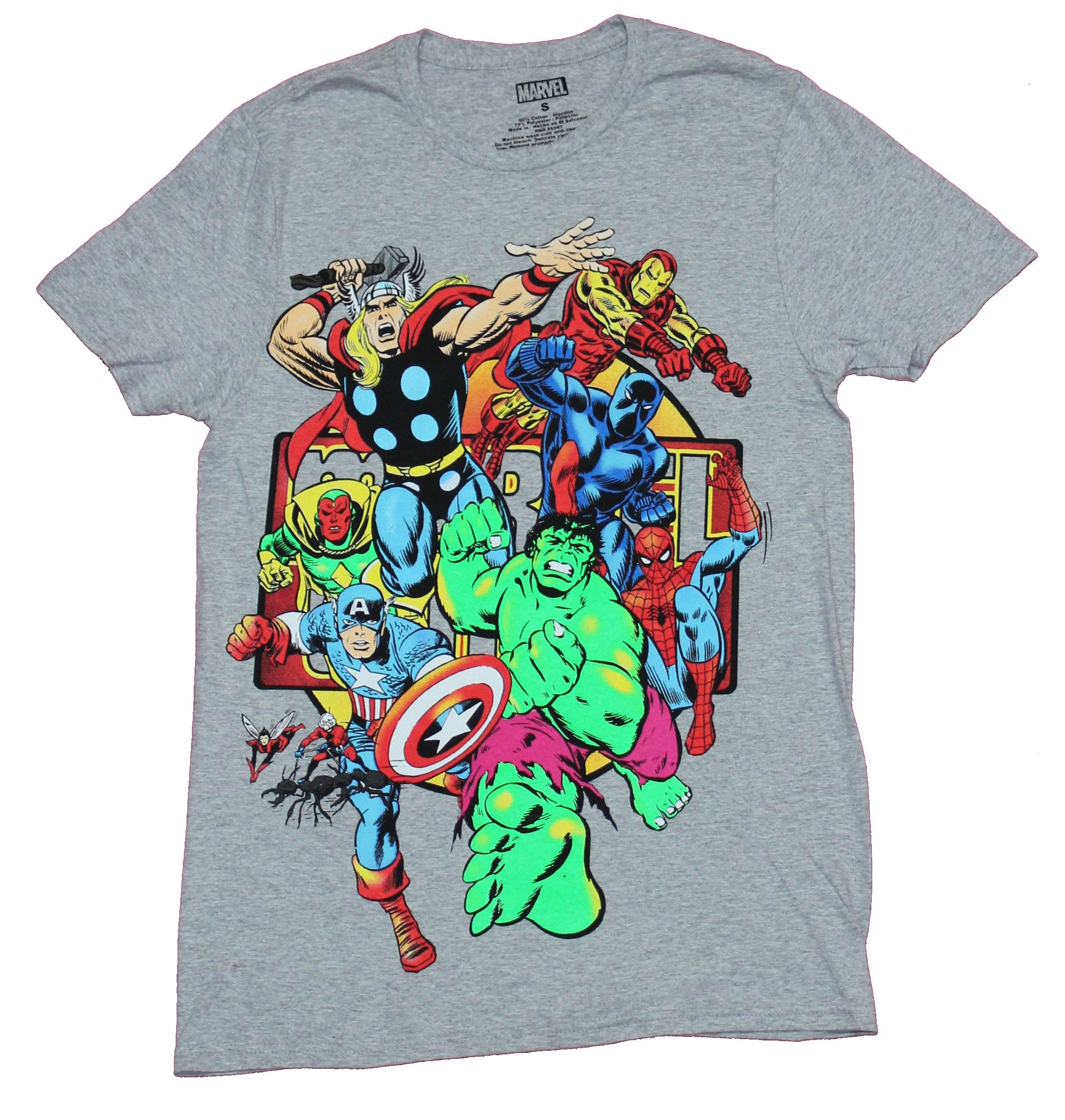 Marvel Comics Mens T-Shirt - Avengers & Spider-man Through Log