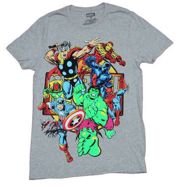 Marvel Comics Mens T-Shirt  - Avengers & Spider-man Rushing Through Logo Image