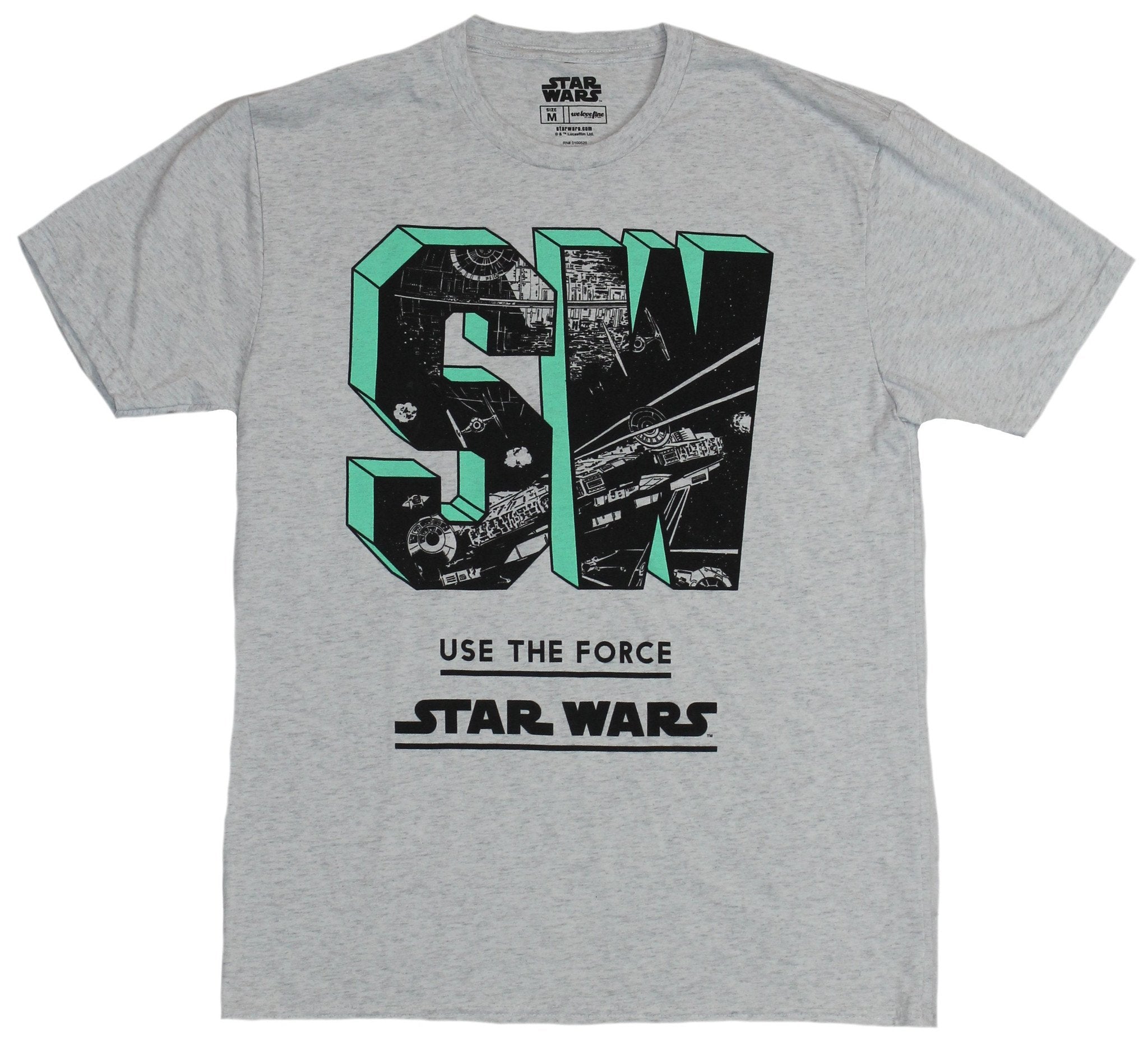 Star Wars Mens T-Shirt -SW Use the Force Battle Filled Letters Image