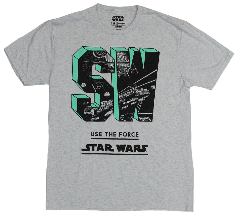 Star Wars Mens T-Shirt -SW Use the Force Battle Filled Letters Image - Inmyparentsbasement.com
