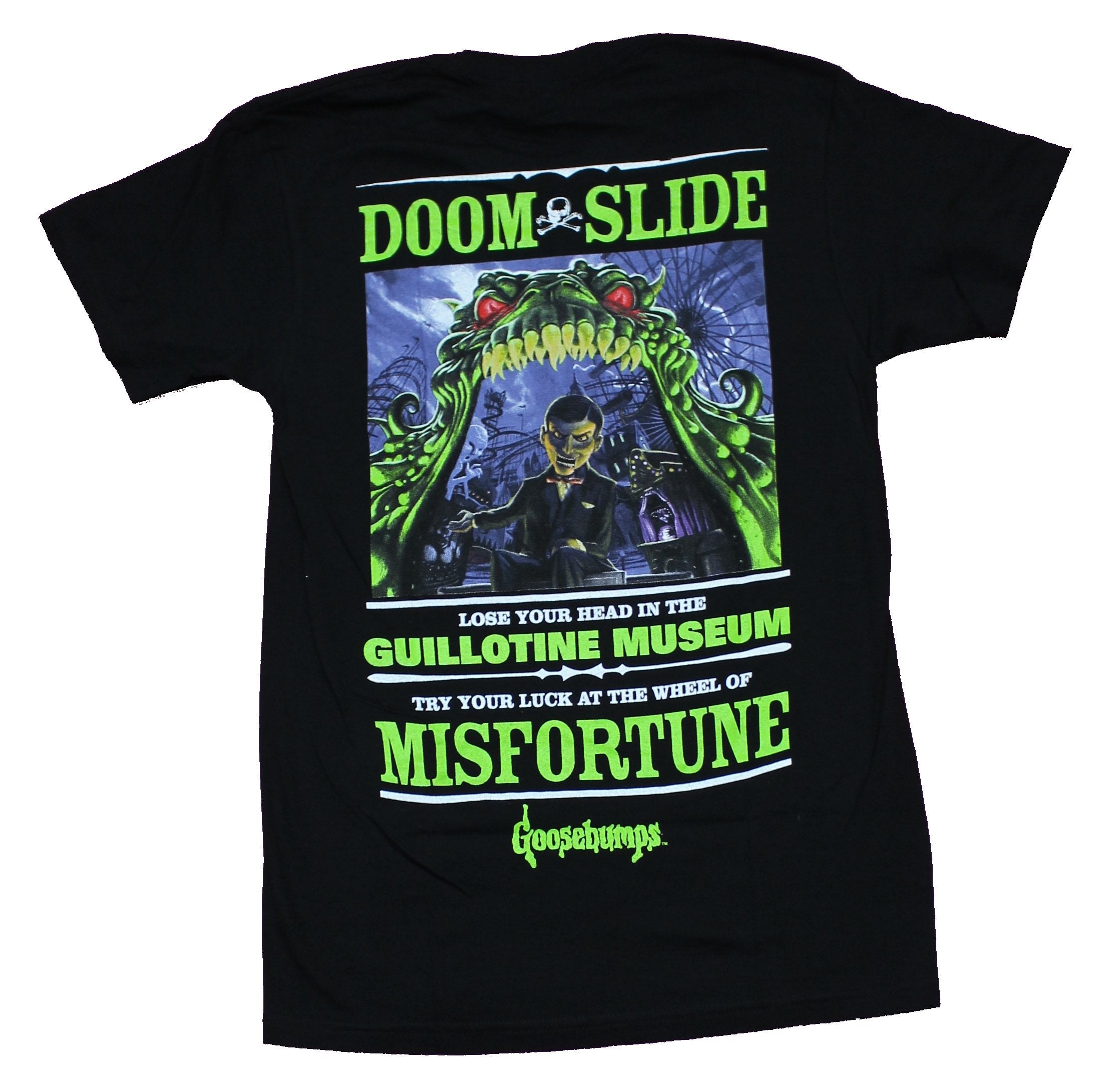 Goosebumps Mens T-Shirt - Doom Slide Guillotine Museum Back