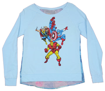 Marvel Comics Girls Juniors Long sleeve  - Spider-man Thor Cap Iron Man Attack Tie Dye