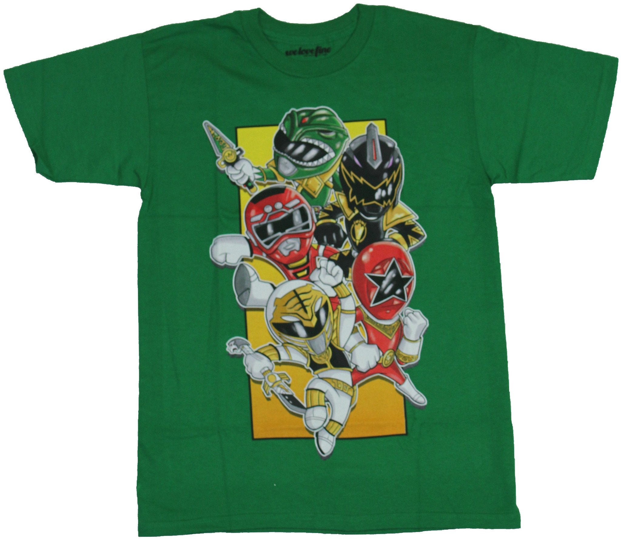 Mighty Morphin Power Rangers Mens T-Shirt - Big Headed 5 Ranger Cutie Crew