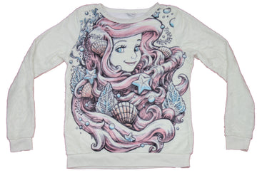 Little Mermaid Girls Juniors Sweatshirt - Plush Ornate Ariel Shells & Stars Image
